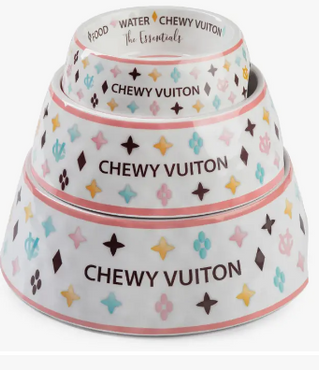 White Chewy Vuiton Dog Bowl - 3 Sizes!! Dog Bowls (excl. 20% VAT)