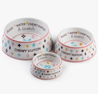 White Chewy Vuiton Dog Bowl - 3 Sizes!! Dog Bowls (excl. 20% VAT)