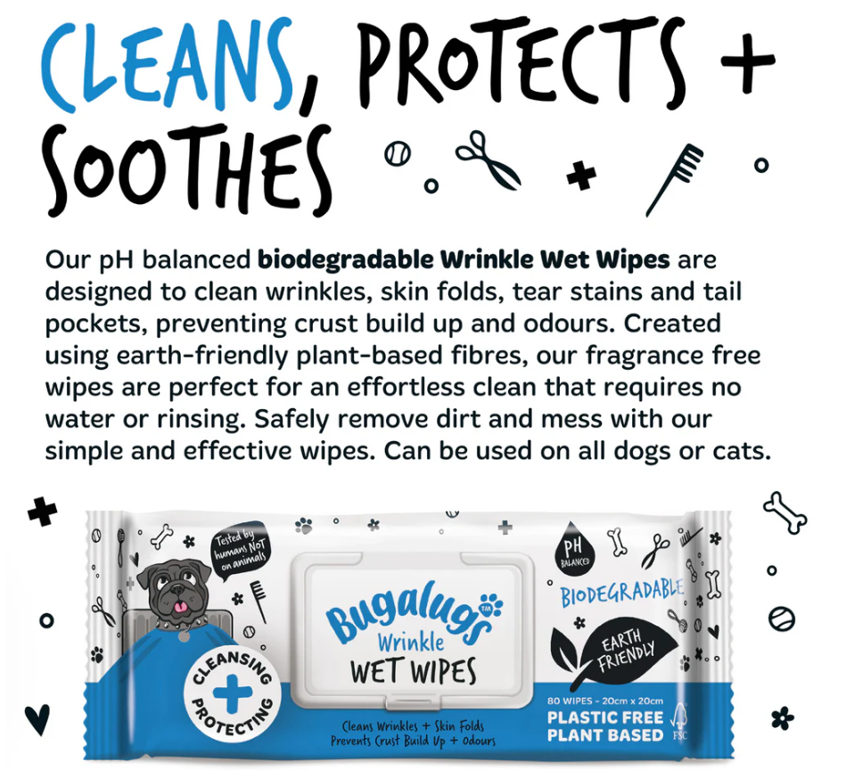 Bugalugs - Wrinkle Wet Wipes for Dogs & Cats (excl. 20% VAT)