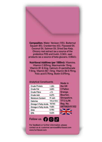 FURR BOOST SMOOTHIE - Venison, Butternut Squash and Cranberry (Excl. VAT @ 20%)