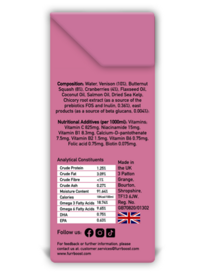 FURR BOOST SMOOTHIE - Venison, Butternut Squash and Cranberry (Excl. VAT @ 20%)